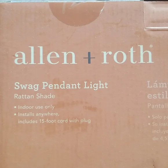 COPY - NWOB Allen & Roth Swag Pendant Light Rattan Shade Boho - Picture 5 of 10